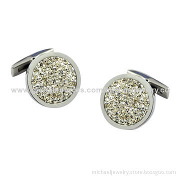 Stainless Steel Cufflinks with white Crystal PP Stones